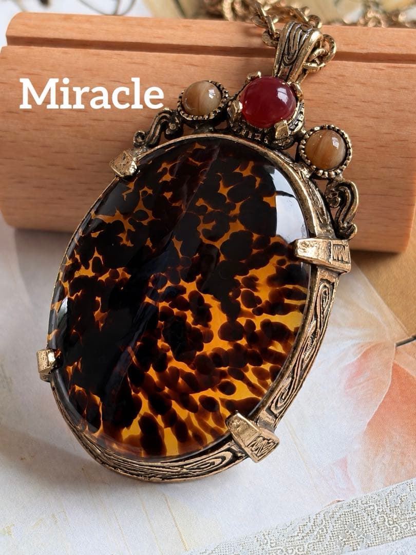 MIRACLE アゲートガラス 大ぶり ヴィンテージネックレス R142