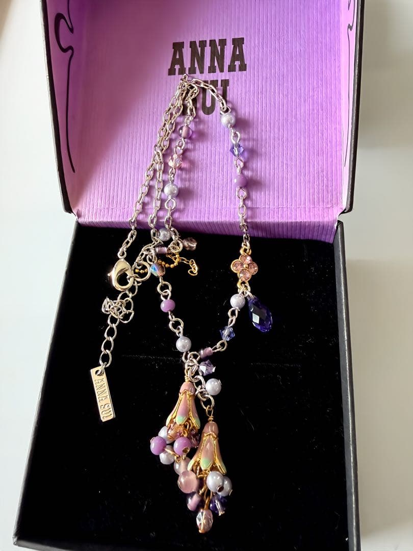 ANNA SUI フラワーブーケ ネックレス パープル 未使用品L6