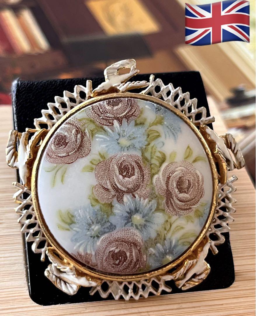 希少！イギリス製 陶器ヴィンテージブローチ9876