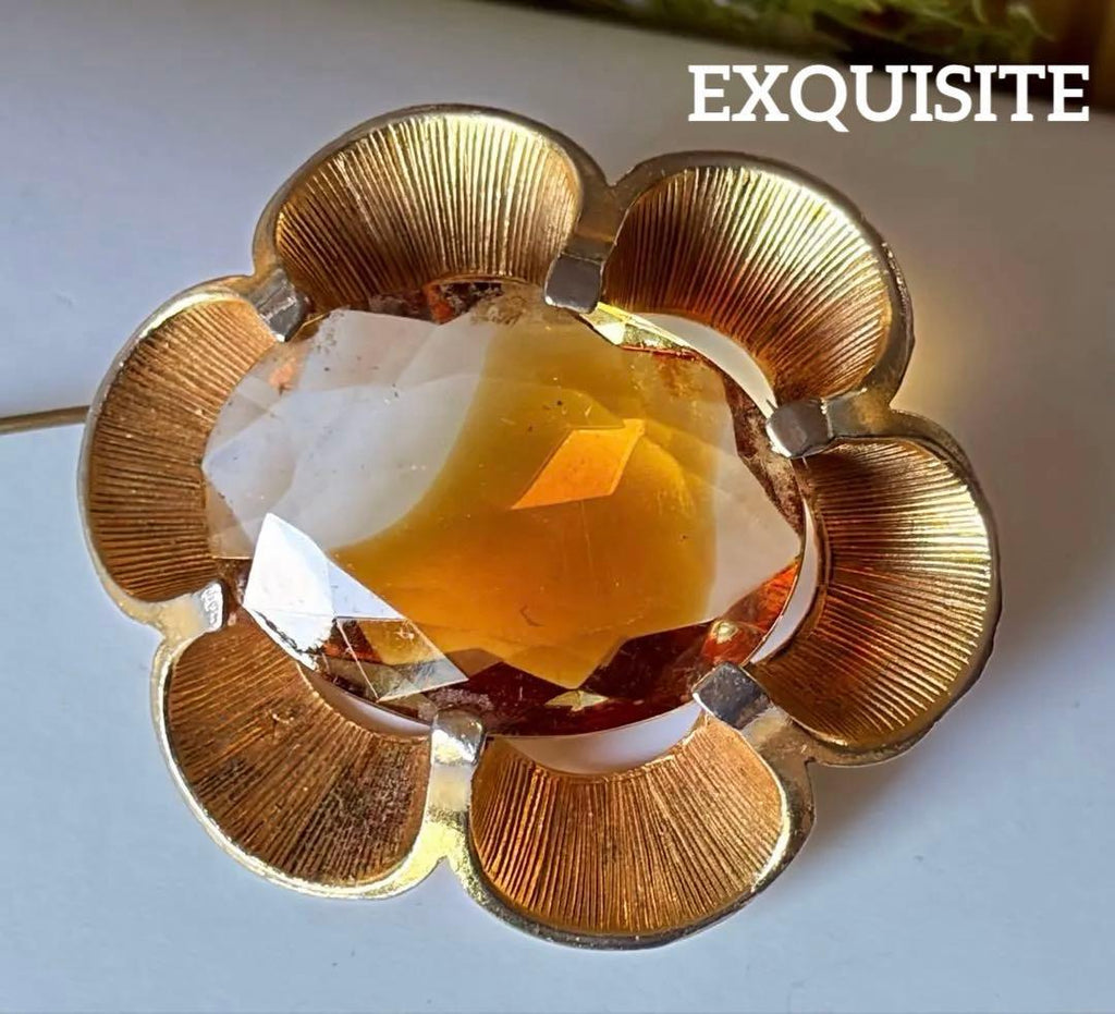 EXQUISITE バイカラーギブレガラス　ヴィンテージブローチ H73
