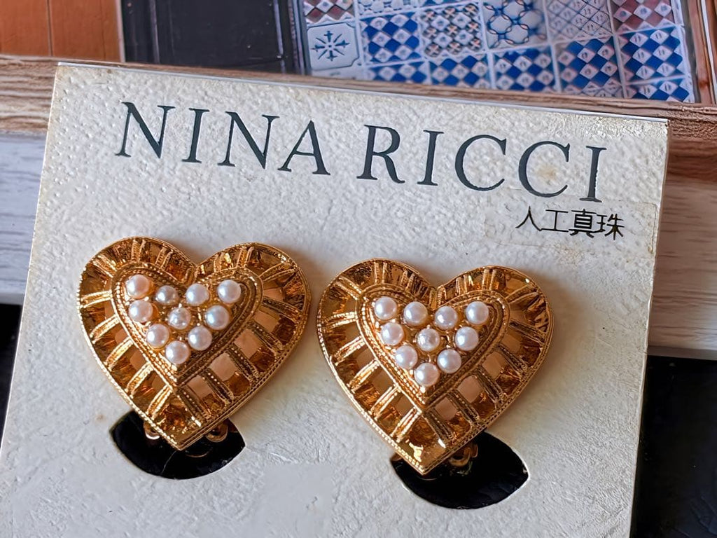 Nina Ricciハートモチーフフェイクパール ヴィンテージイヤリングF165