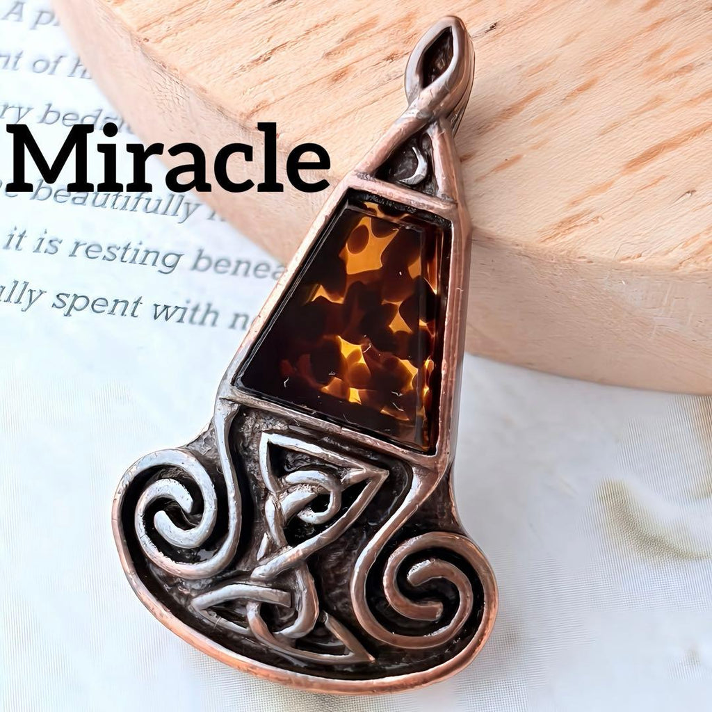 Miracle アンバーのagateガラス　ヴィンテージペンダントトップL35