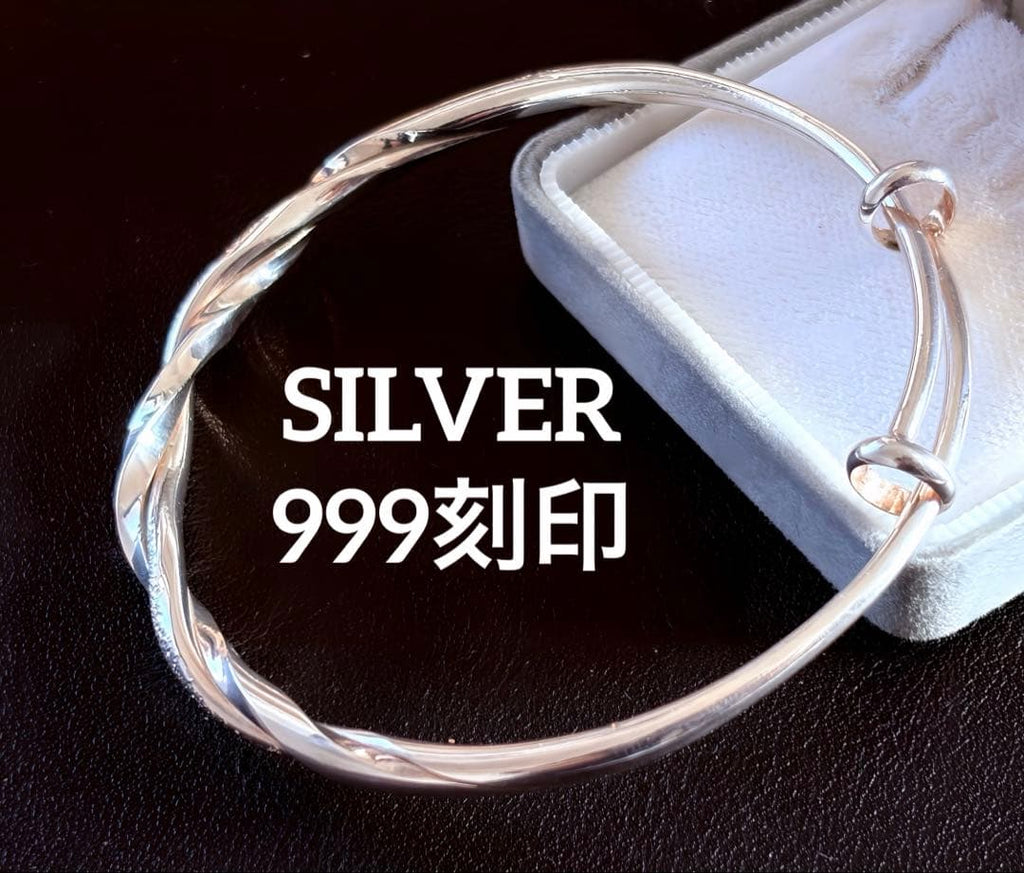 SILVER 999 純銀 サンドブラスト・ツイストバングル H18