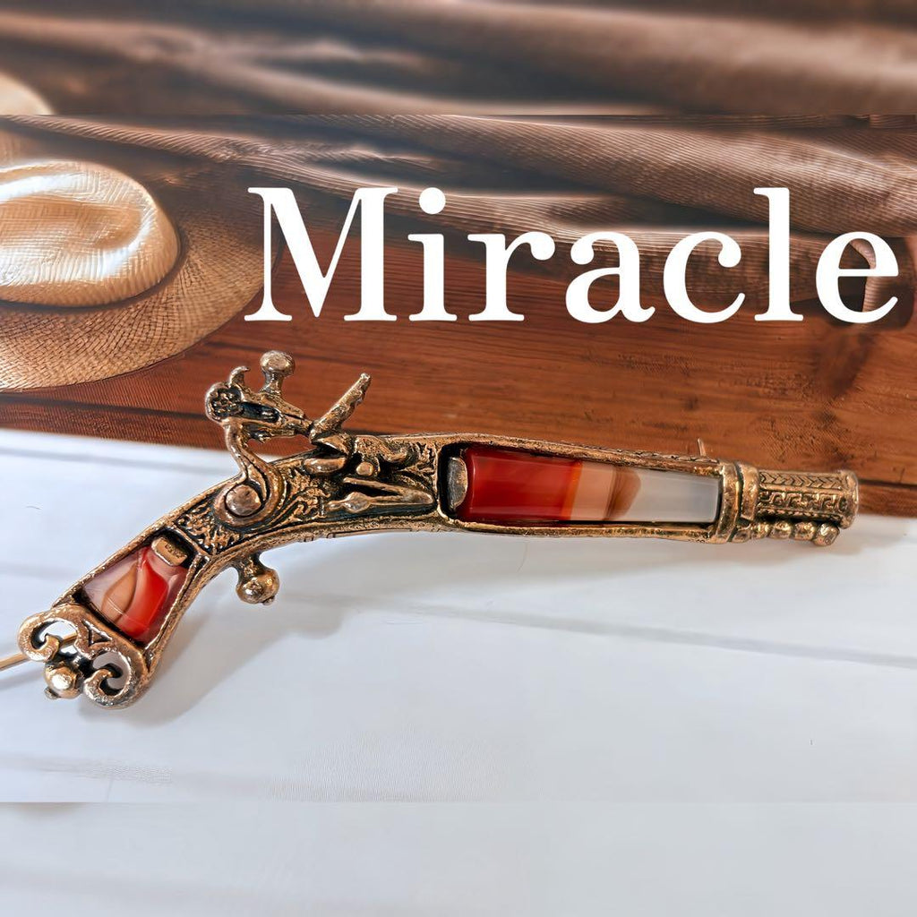 Miracle ピストルモチーフ アゲートガラス ヴィンテージブローチL37