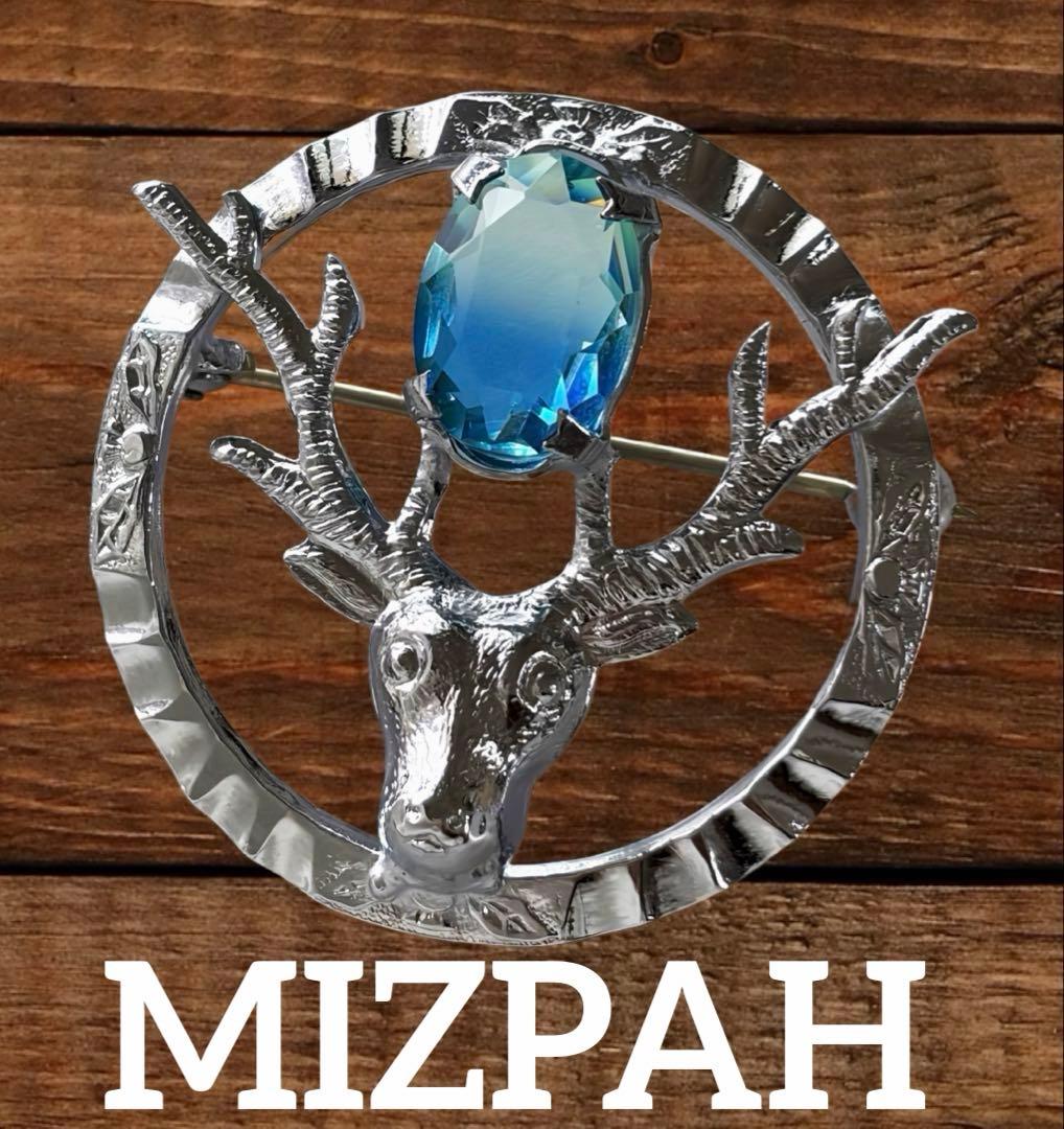 MIZPAH 雄鹿バイカラーギブレガラスヴィンテージブローチ F43