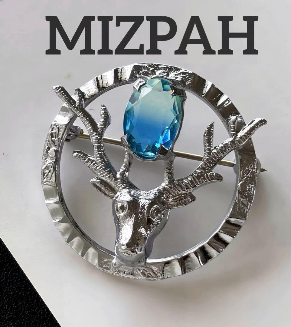 MIZPAH 雄鹿バイカラーギブレガラスヴィンテージブローチ F43