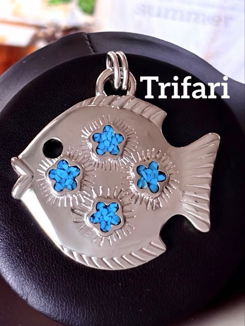 希少！Trifari フィッシュ&ターコイズ ヴィンテージネックレストップL28