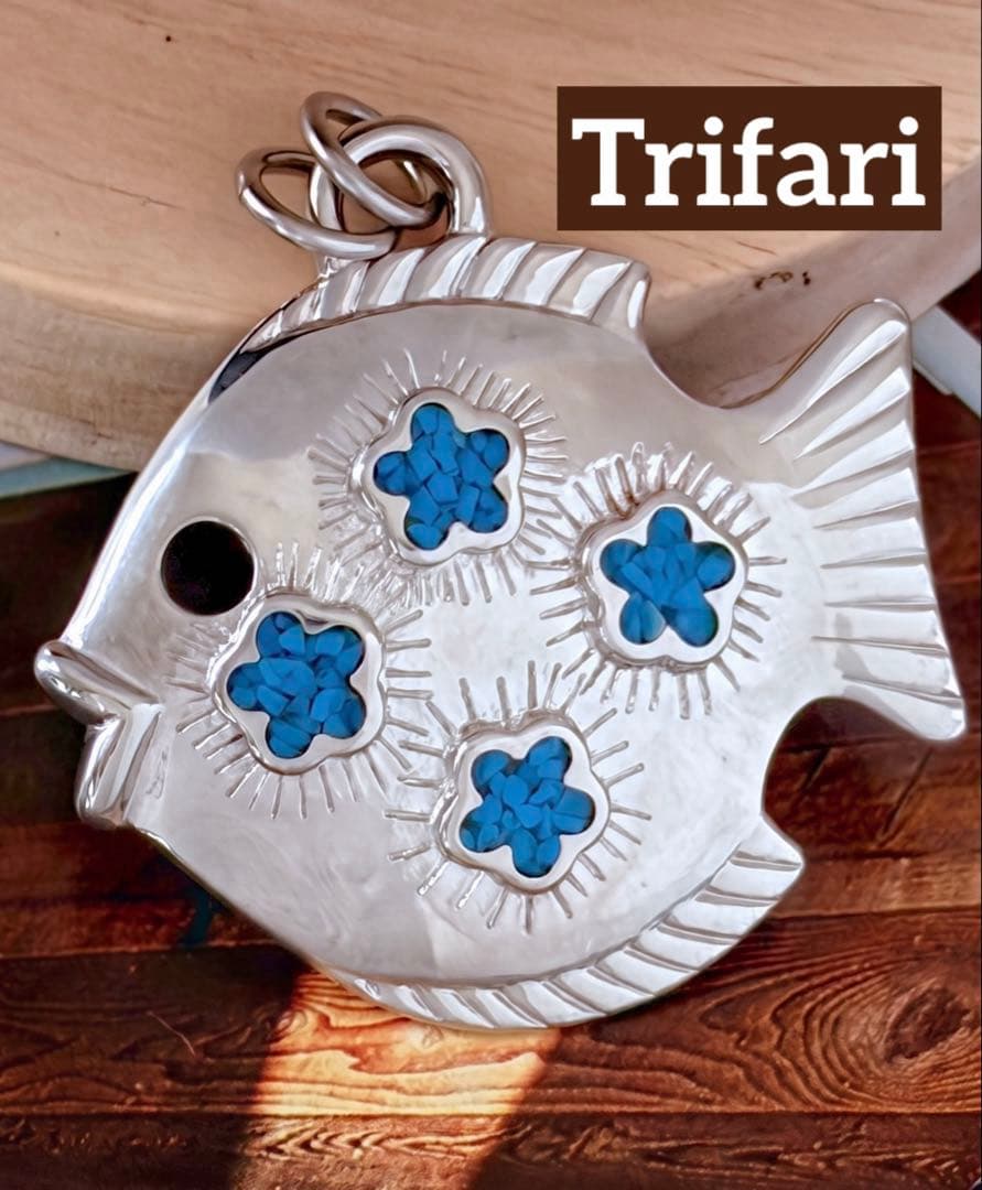 希少！Trifari フィッシュ&ターコイズ ヴィンテージネックレストップL28