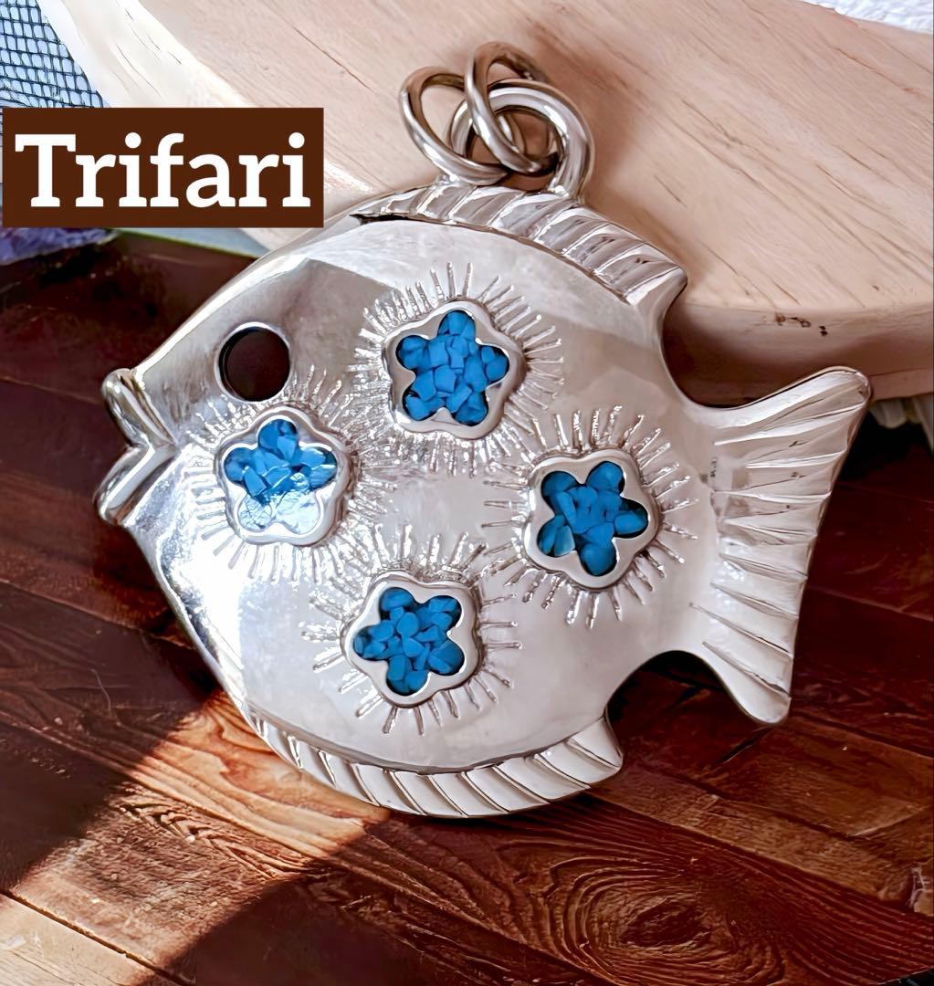希少！Trifari フィッシュ&ターコイズ ヴィンテージネックレストップL28