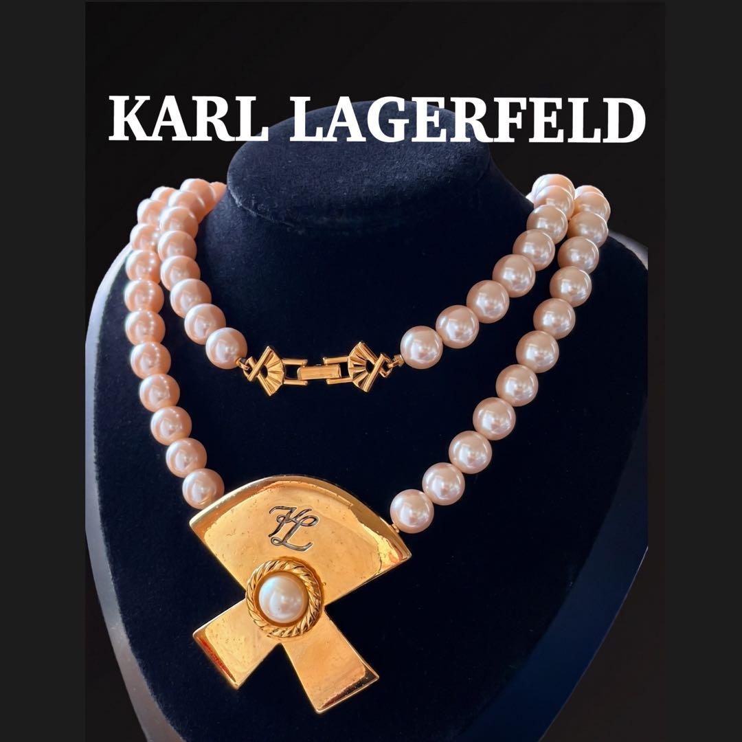希少！KARL LAGERFELD フェイクパール　扇リボンR136