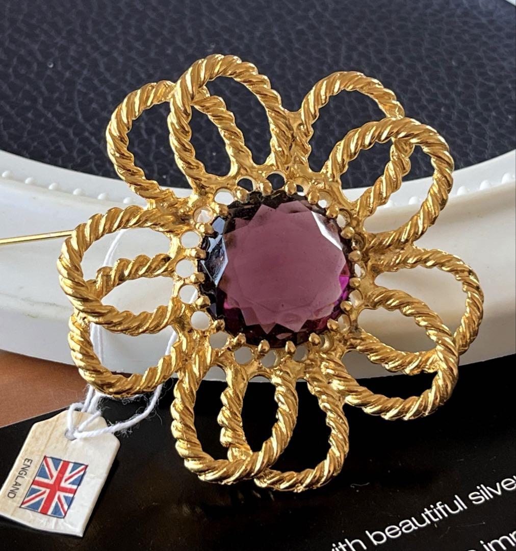 イギリス製 タグ付大ぶり ガラス ヴィンテージ ブローチA118