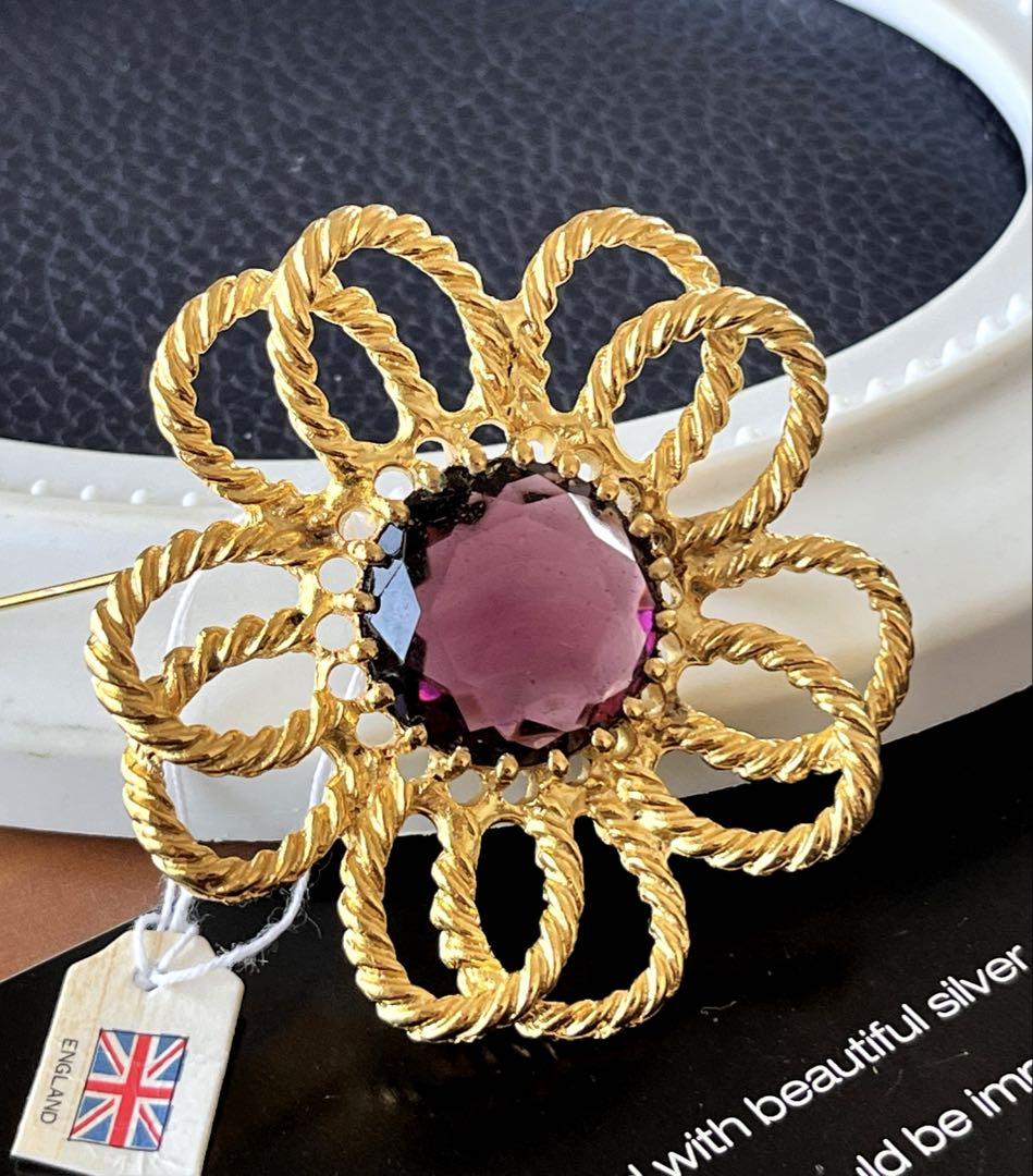 イギリス製 タグ付大ぶり ガラス ヴィンテージ ブローチA118