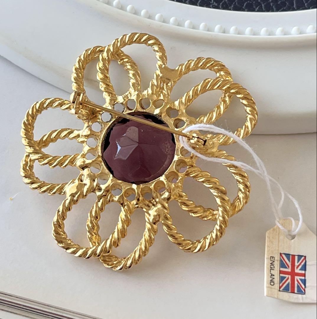 イギリス製 タグ付大ぶり ガラス ヴィンテージ ブローチA118