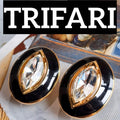 TRIFARI ヴィンテージ ブラックエナメル クリアガラス イヤリングR519