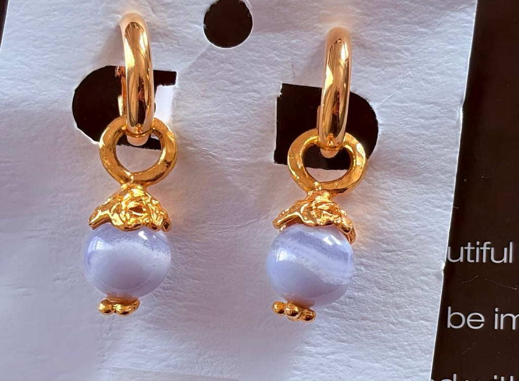 ヨーロッパ 天然石 ブルーレースアゲートヴィンテージイヤリングF125