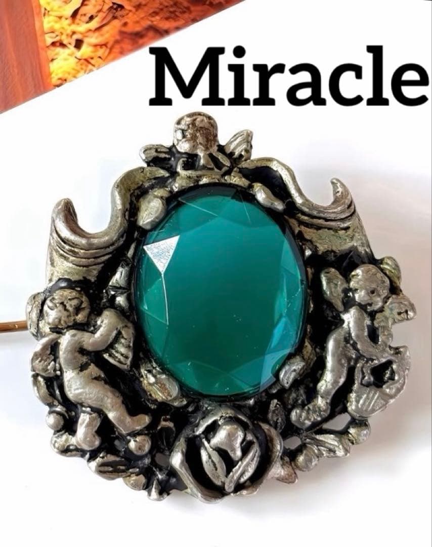 希少！Miracle エンジェル　ガラス　ヴィンテージブローチ F89