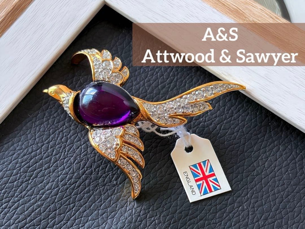 A&S Attwood & Sawyerガラス鳥ヴィンテージブローチタグ付F96