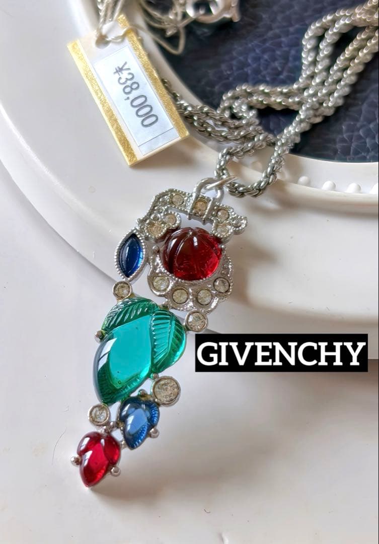 超希少GIVENCHY アートガラス ヴィンテージネックレストップ タグ付m51