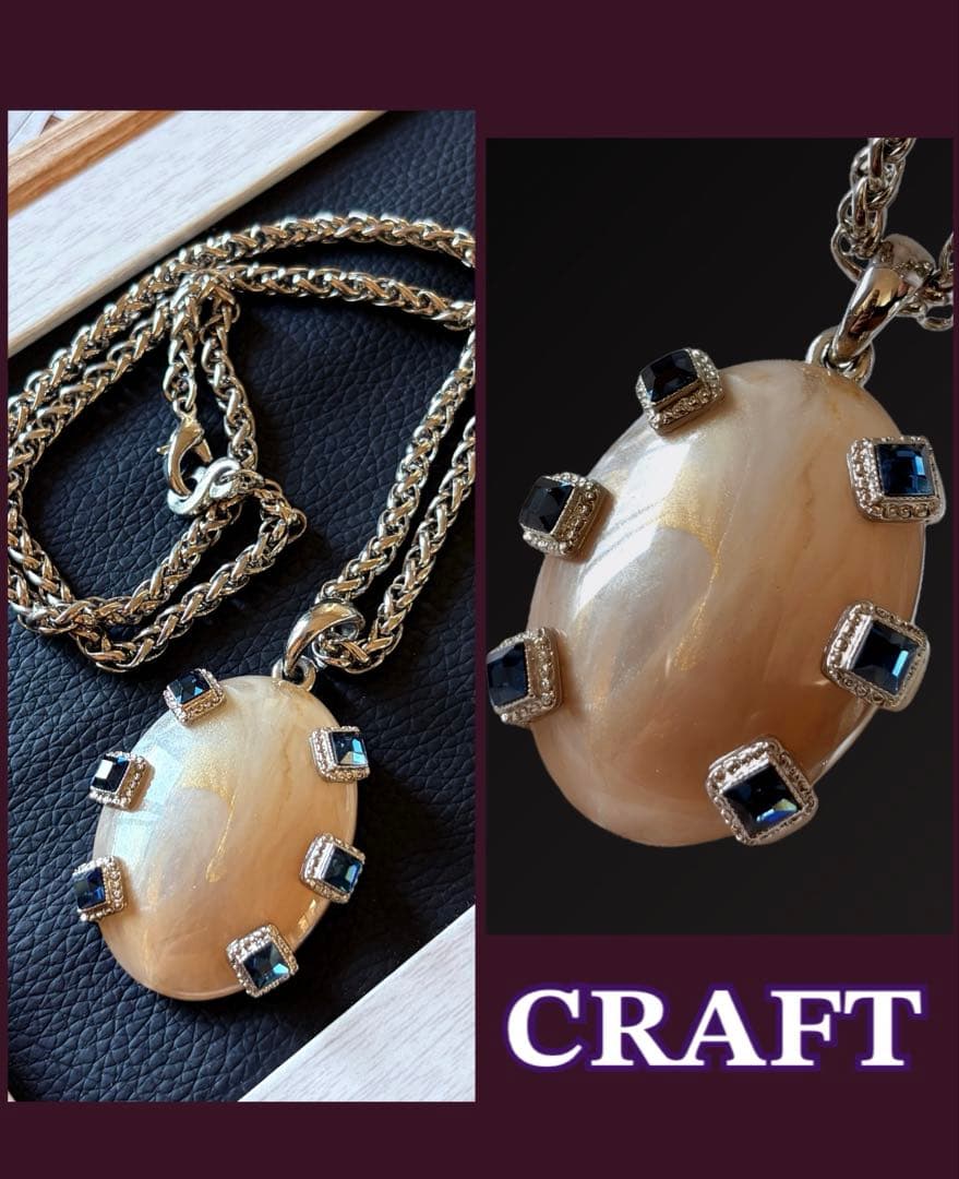 希少CRAFTアートガラス×ブルーガラスヴィンテージネックレス F2