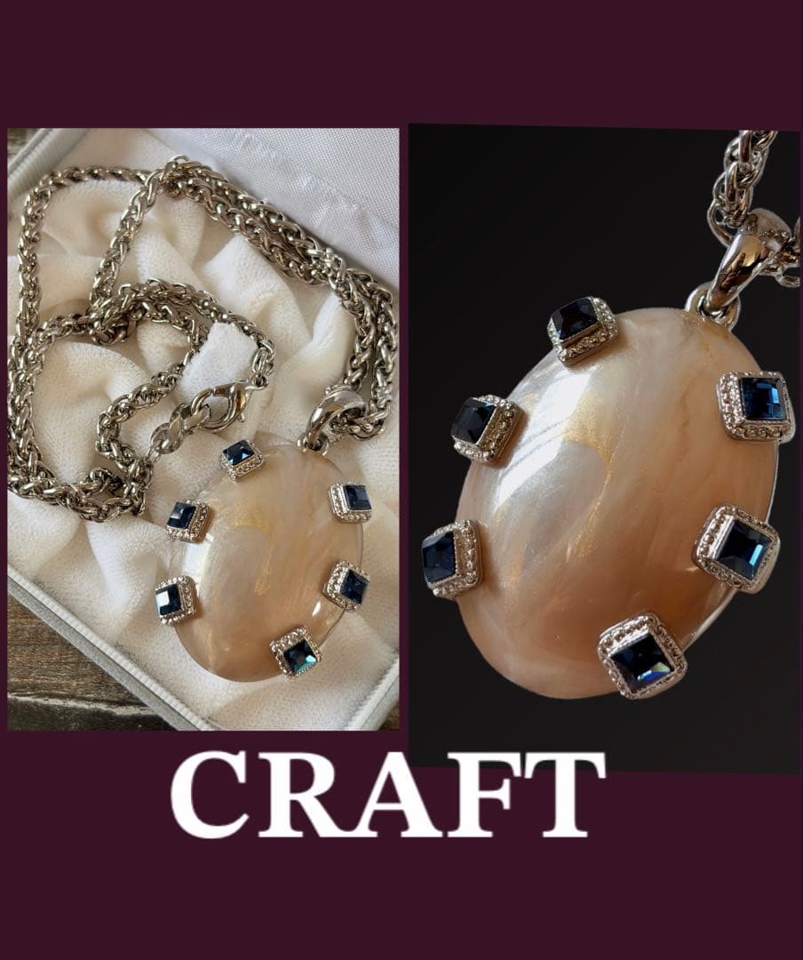 希少CRAFTアートガラス×ブルーガラスヴィンテージネックレス F2