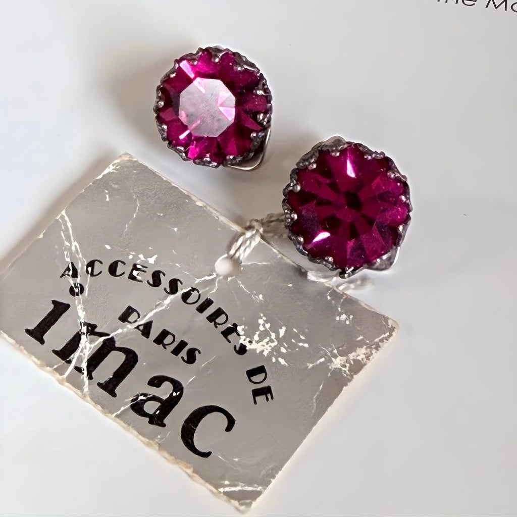 imac ルビーピンク ラインストーン イヤリング シルバートーンタグ付 L43
