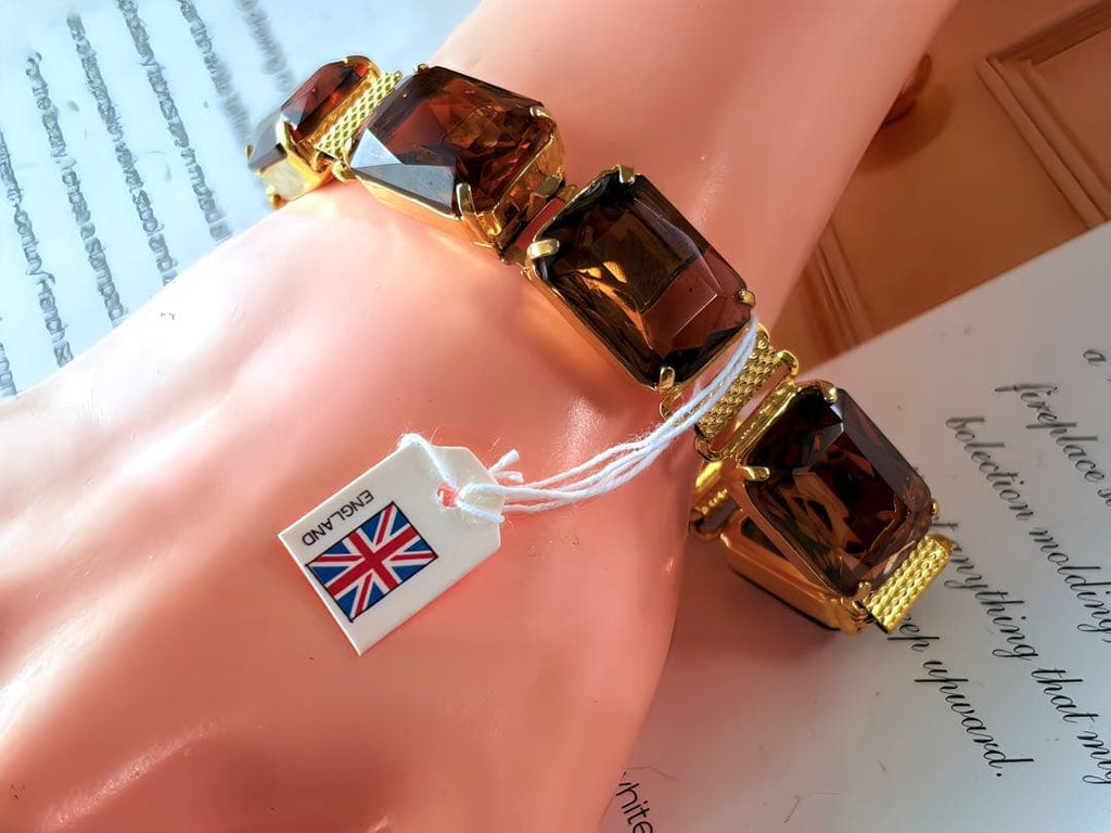 英国ヴィンテージ　スモーキートパーズカラー　ヴィンテージブレスレットF214