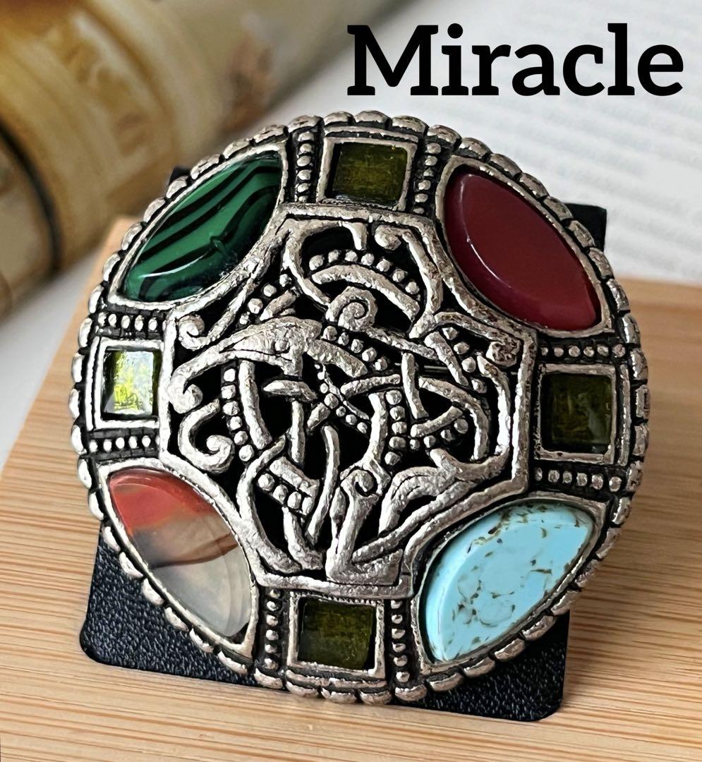 Miracle 2way ケルトノットagateガラスヴィンテージブローチB38