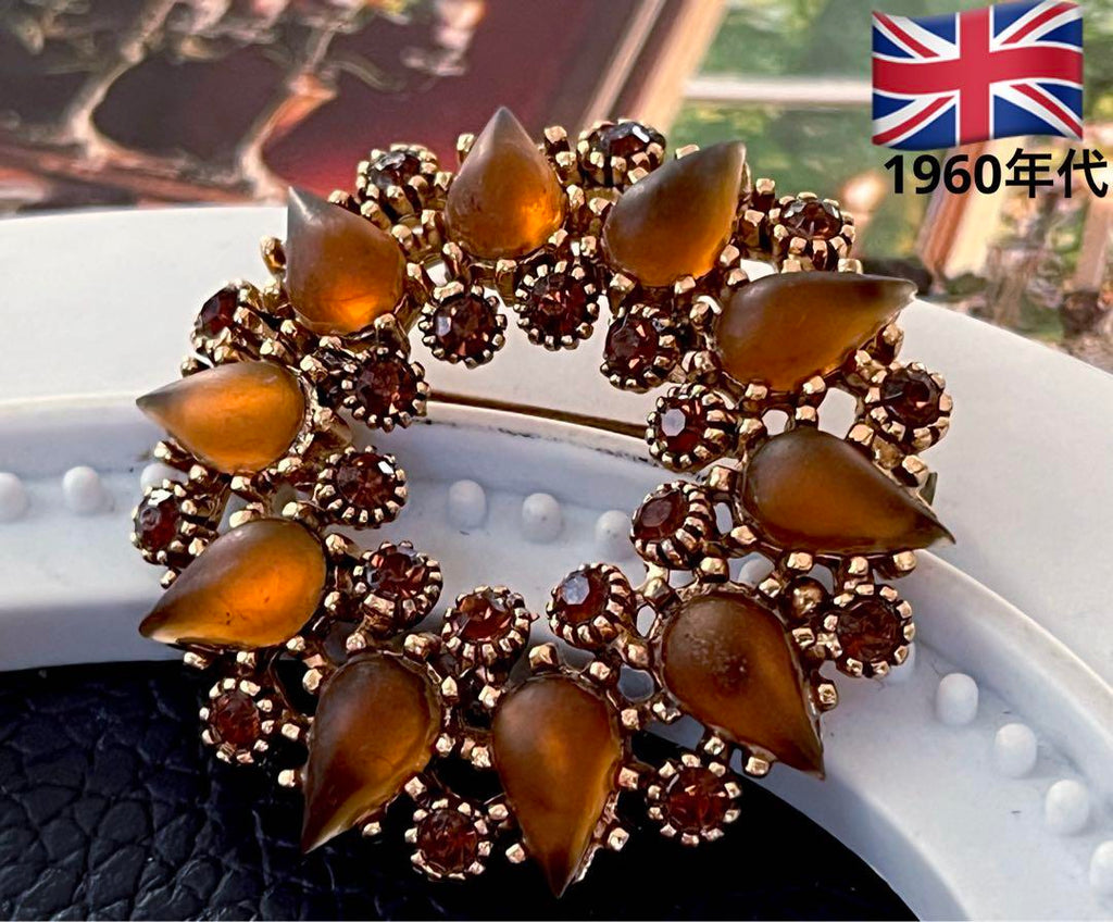 イギリス製1960年代 フロストガラス ヴィンテージ ブローチ9663