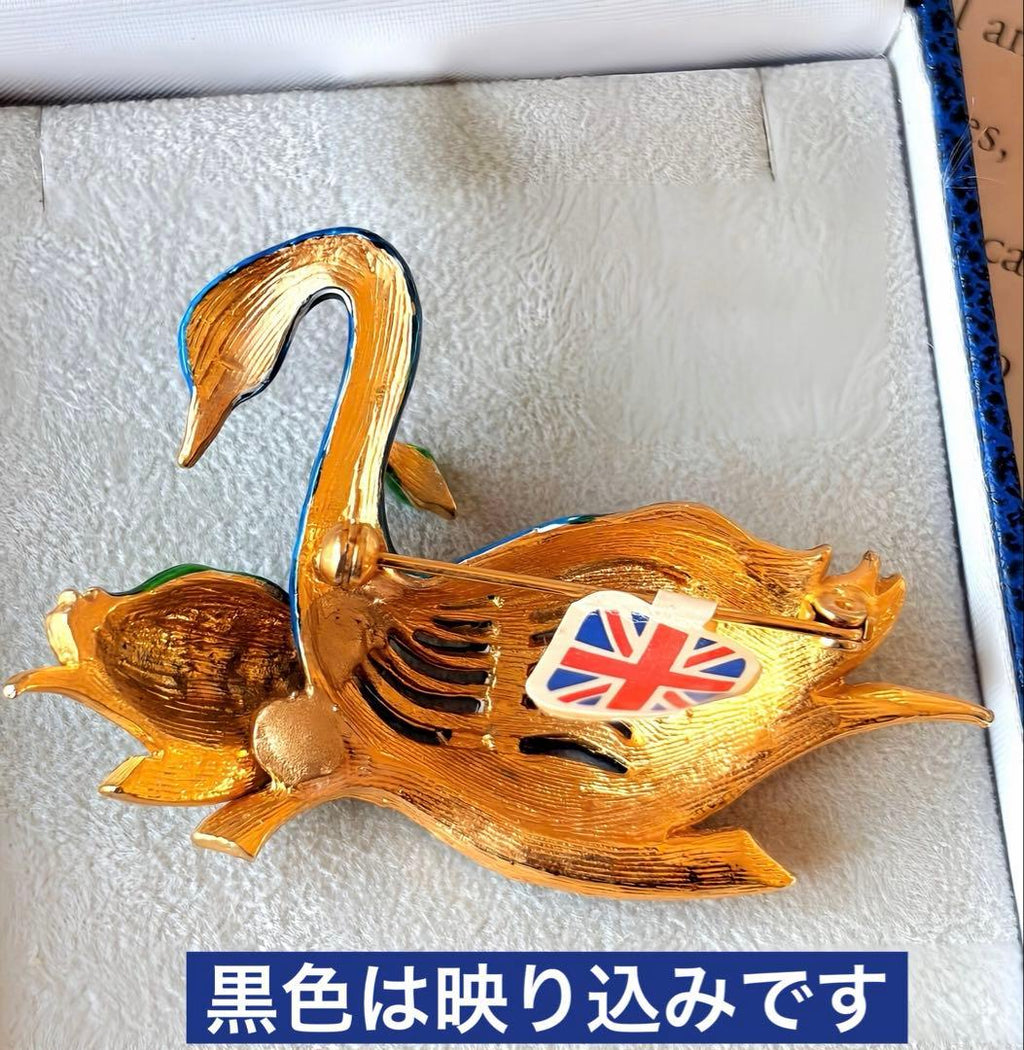 イギリス タグ付 エナメル スワン ヴィンテージブローチA420
