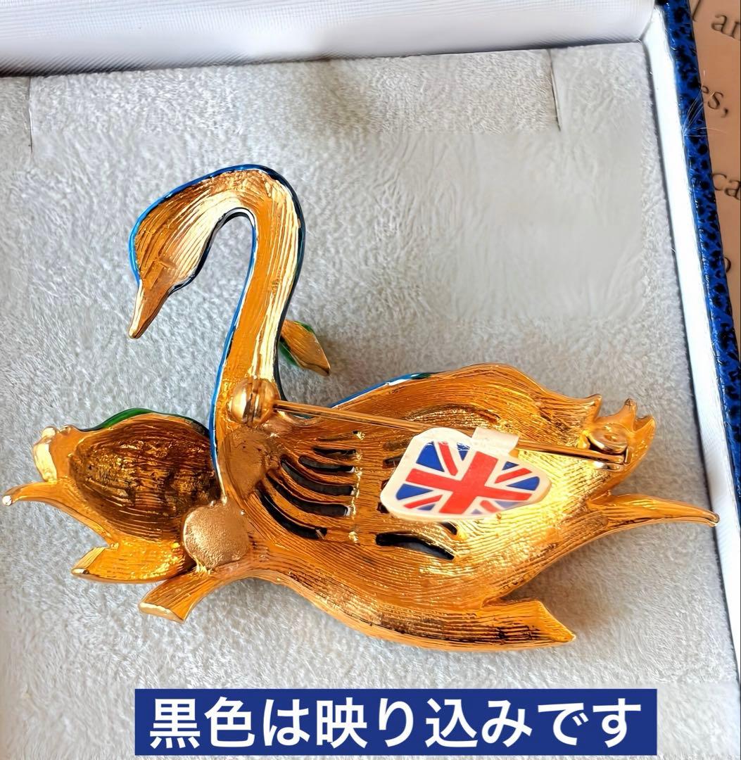イギリス タグ付 エナメル スワン ヴィンテージブローチA420