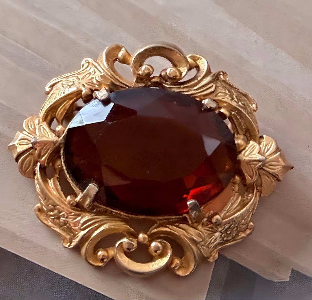 英国SphinxアンバーカラーガラスヴィンテージブローチA441