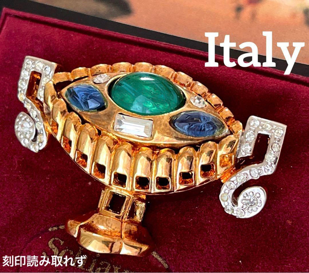 希少！Italy アートガラス 刻印読み取れずヴィンテージ ブローチ9671