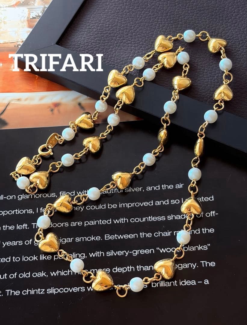 希少 TRIFARIハート＆フェイクパール ヴィンテージネックレスH21