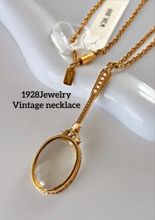 1928 Jewelry オーバルガラスヴィンテージロングネックレスタグ付R48