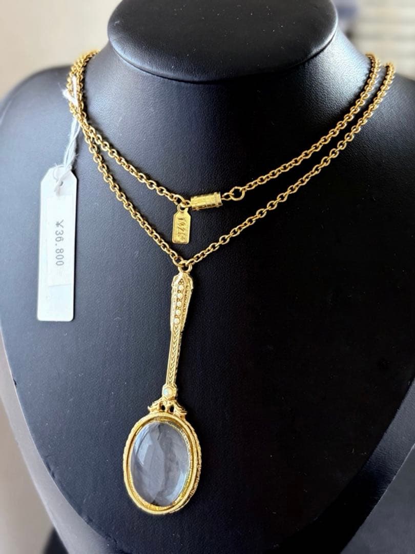 1928 Jewelry オーバルガラスヴィンテージロングネックレスタグ付R48