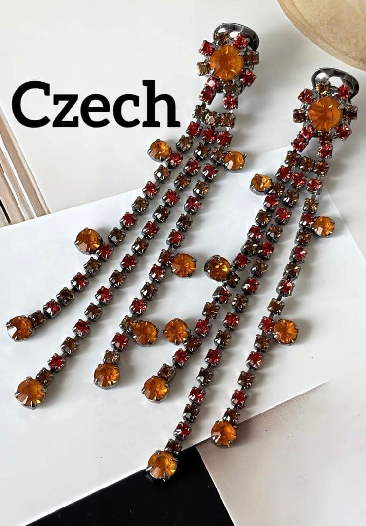 Czech ヴィンテージ3連ダングル イヤリングF181