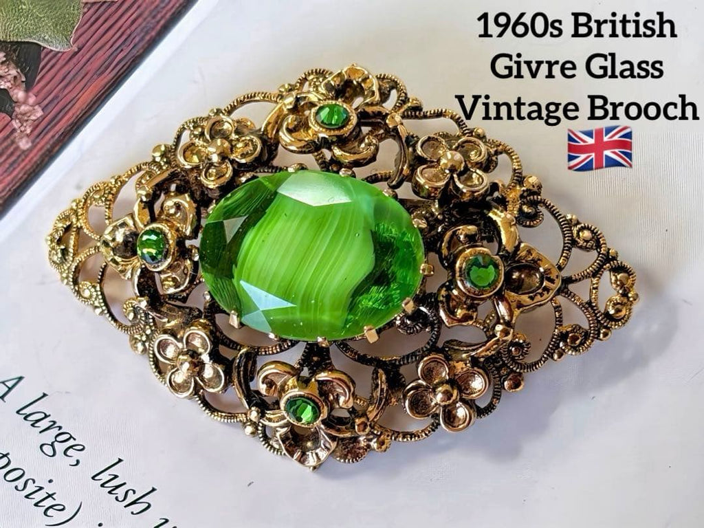 イギリス製　1960年代　ギブレガラス　ヴィンテージ ブローチA446