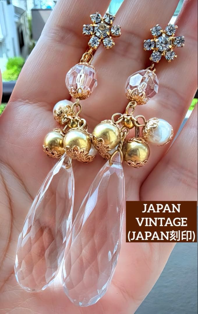 JAPAN VINTAGE (JAPAN刻印) クリアドロップ イヤリングL16