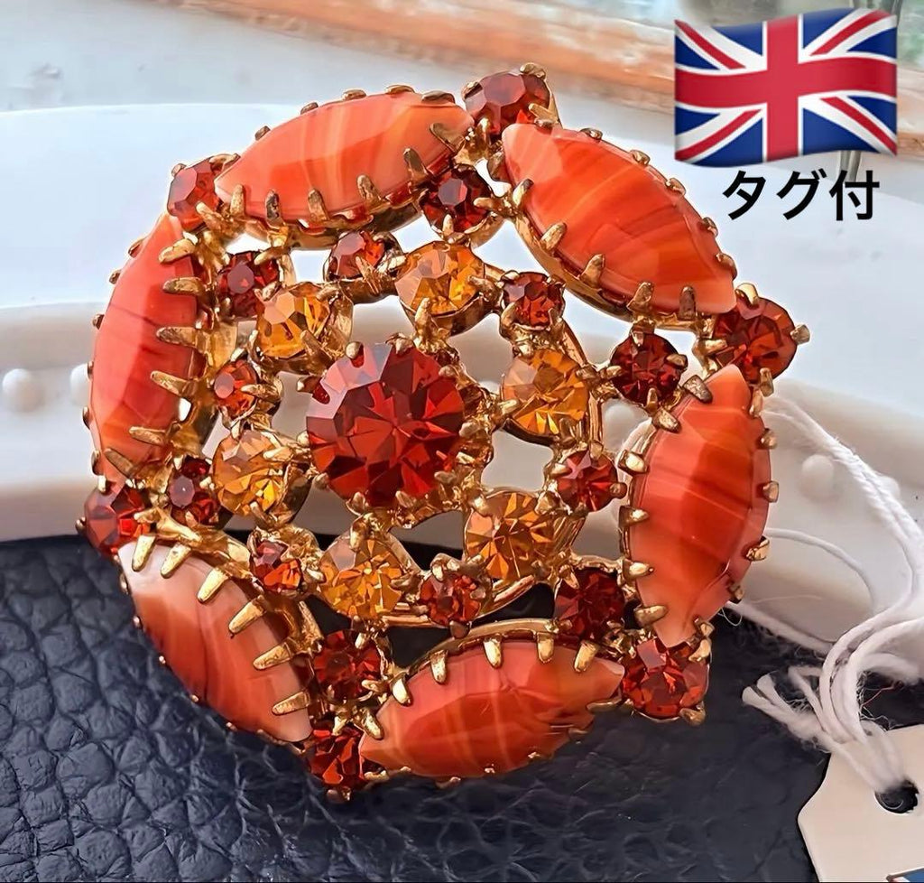 英国製 ギブレガラス ヨーロピアンスタイルヴィンテージブローチタグ付A316