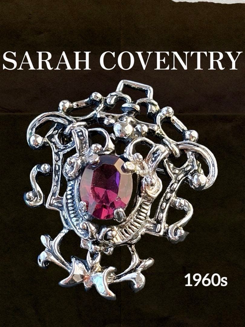 SARAH COVENTRY UKアメジストガラスヴィンテージブローチA434