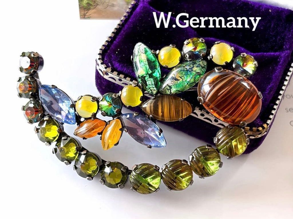 希少デザインＷ.Germanyギブレガラスヨーロッパ ヴィンテージブローチH51
