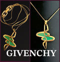 GIVENCHY グリーンエナメルヴィンテージネックレスH32