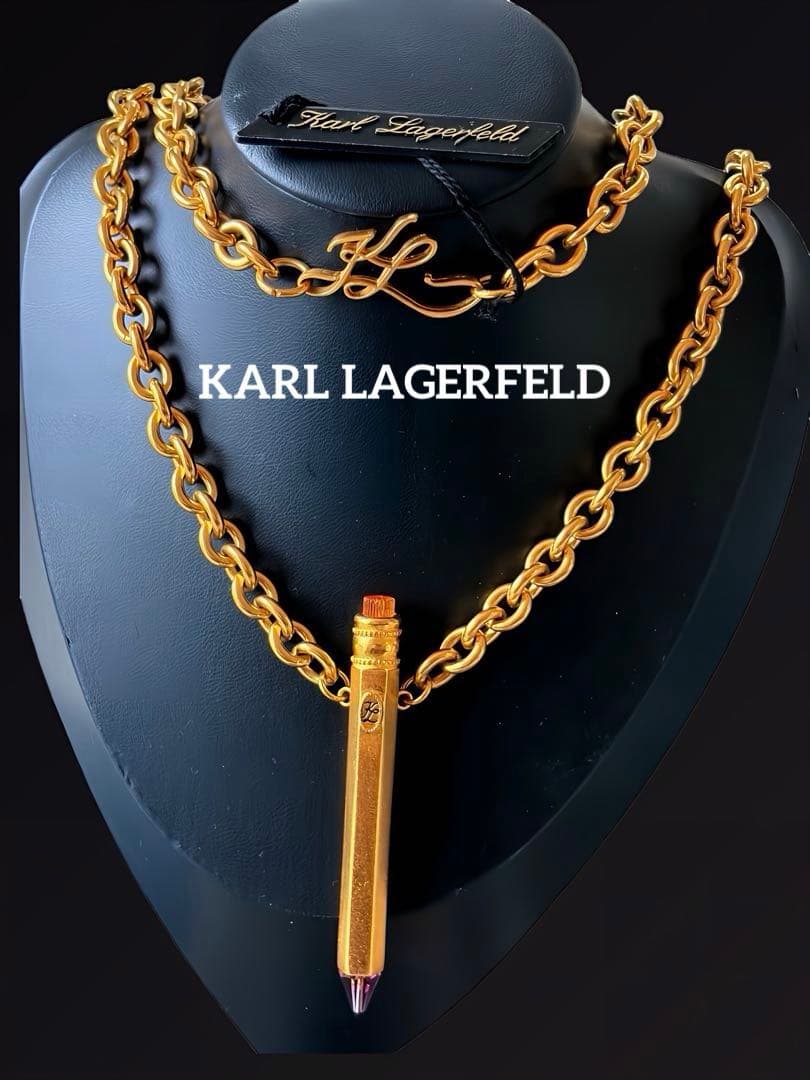 超希少KARL LAGERFELD 筆記体ロゴペンシル ロングネックレスR135