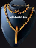 超希少KARL LAGERFELD 筆記体ロゴペンシル ロングネックレスR135