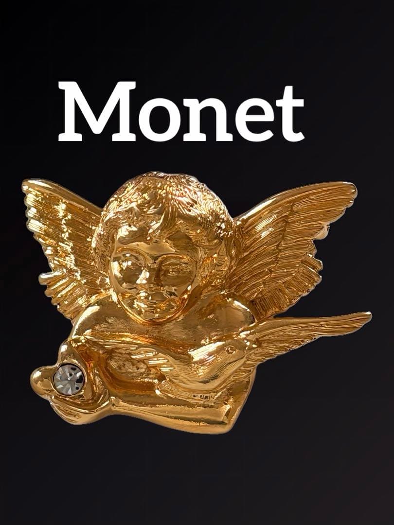 Monet 天使＆鳩モチーフ ブローチ ゴールドカラータグ付F114